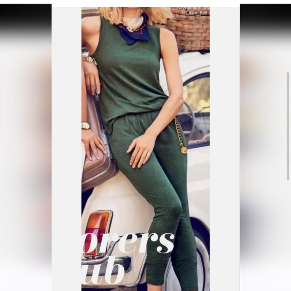 CABI Simple Playsuit Jumpsuit elastic waist  In Heathered Green Size S - Picture 4 of 9